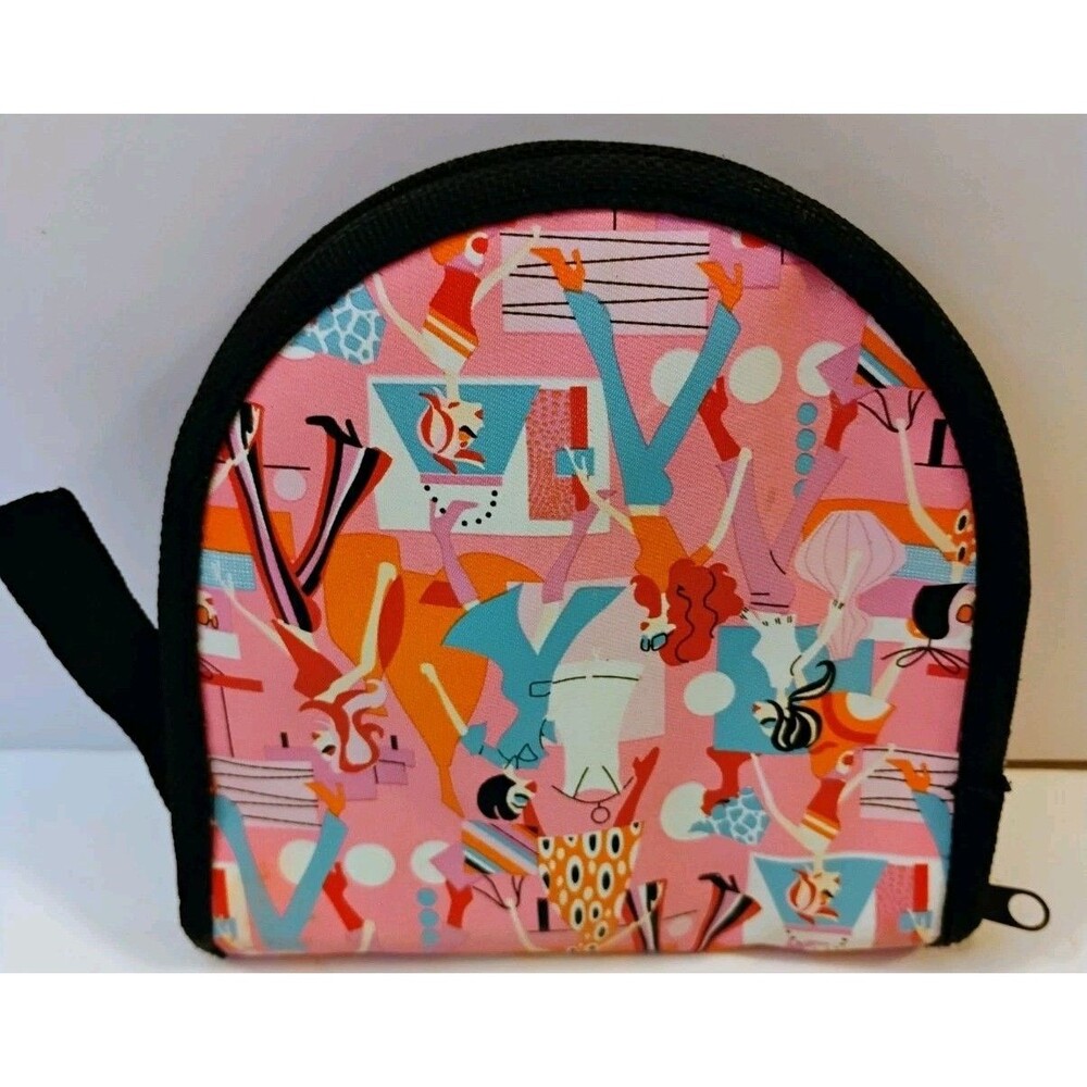 Vtg Y2K Retro 60s Mod Fashion Girls Shopping Pink Fabric CD Case Wallet Pouch